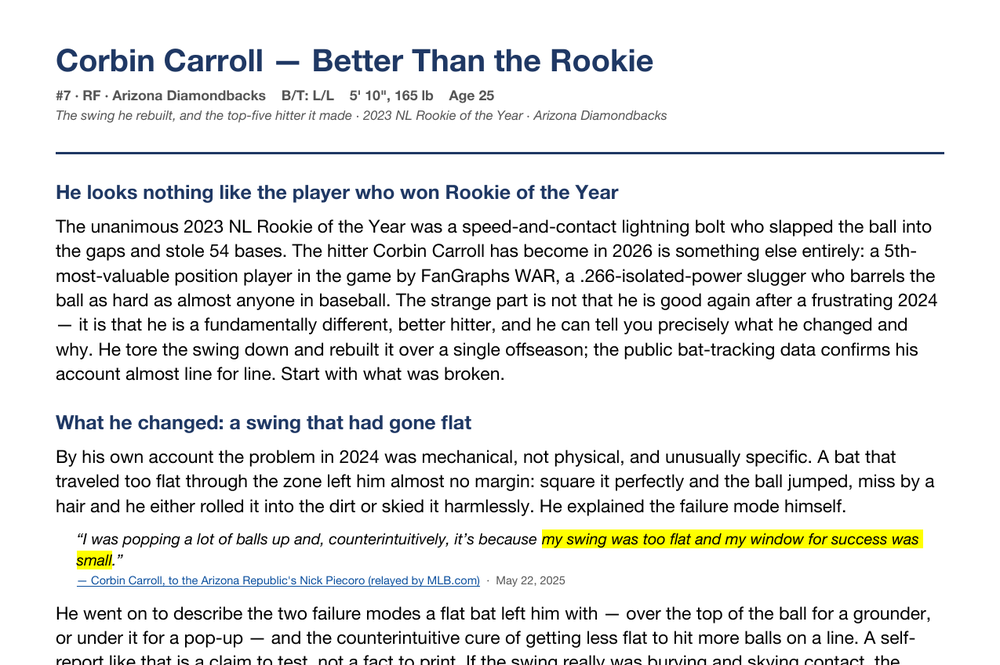 Chadwick packet page: Corbin Carroll editorial scouting write-up